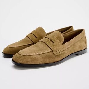 ZARA SUEDE PENNY LOAFERS - NWT - CAMEL / TAN